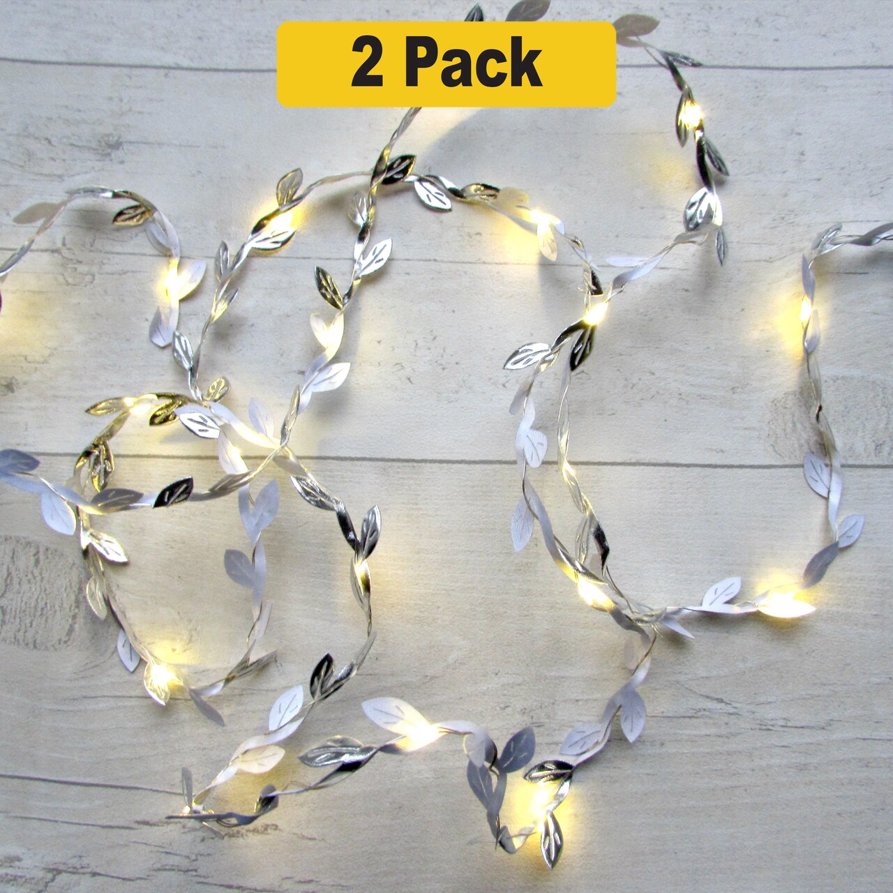 Nature-Inspired 20 LED Leaf Vine String Lights — Silver & Gold Accents